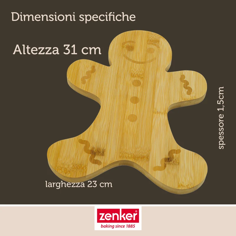 Set Natale Tagliere Omino di Pan di Zenzero in Bambù e Formina per Biscotti in Acciaio Inox