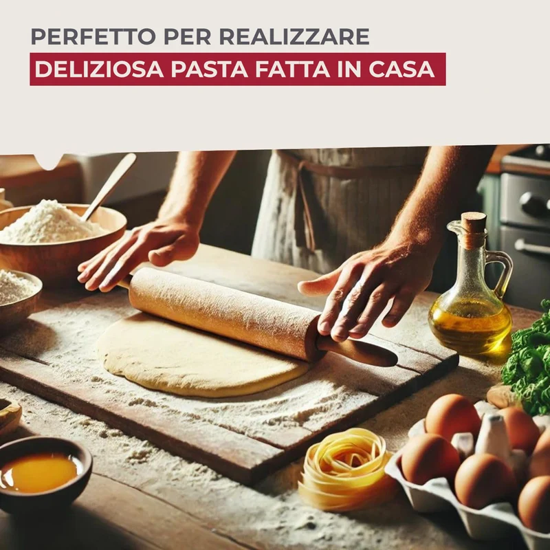 Mattarello in legno di faggio con manici per stendere pasta fresca 44,5 x 6 x 6 cm