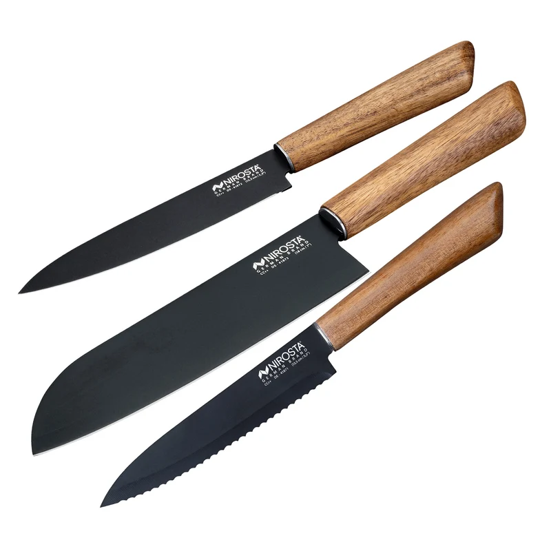 Set Coltello Santoku, Coltello a Lama liscia e Coltello a Lama Seghettata, Linea Flow