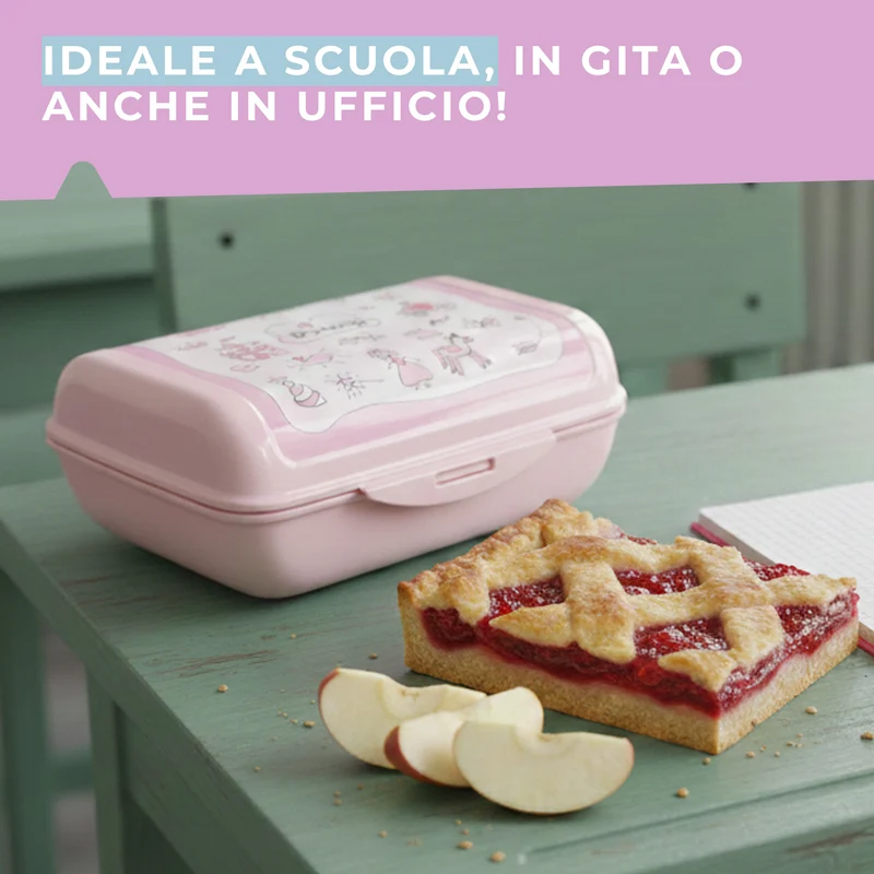 Lunch box porta merenda, rettangolare, design principesse, 1.47l