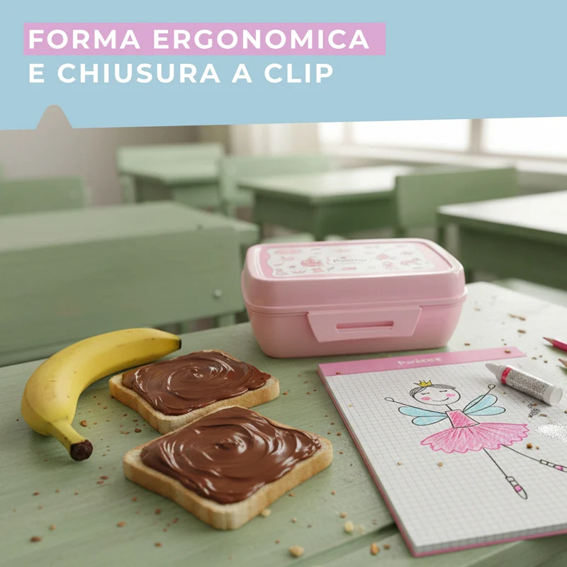 Lunch box porta merenda, rettangolare, design principesse