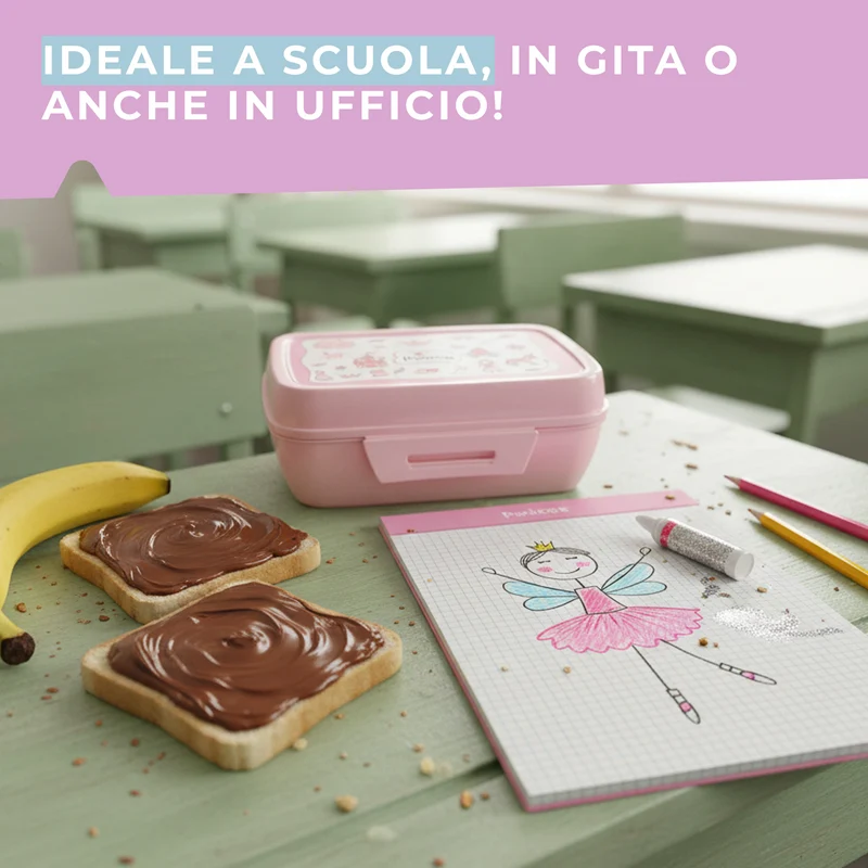 Lunch box porta merenda, rettangolare, design principesse