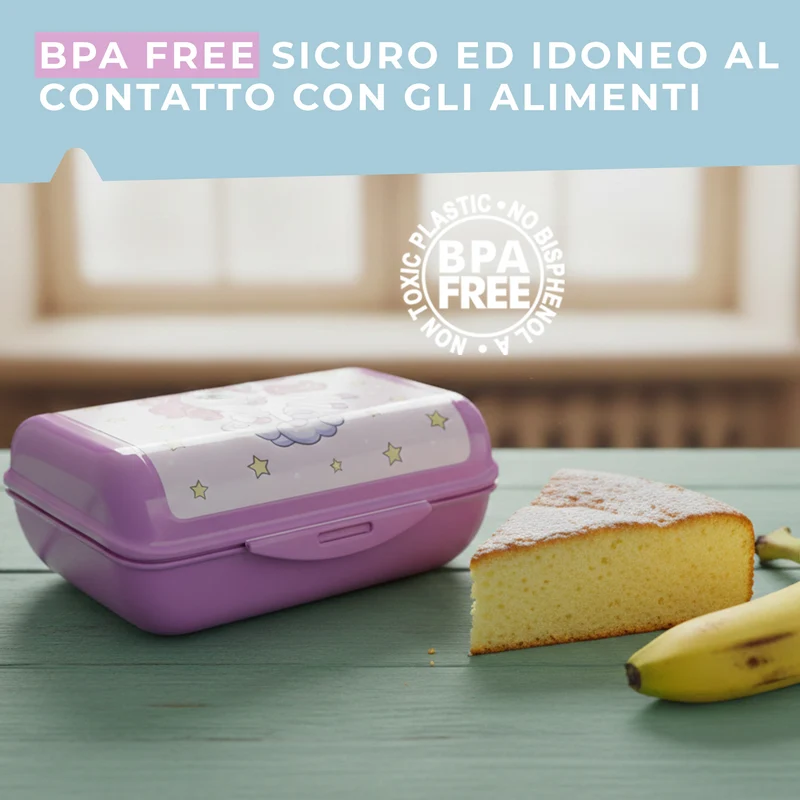 Lunch box porta merenda, rettangolare, design unicorni