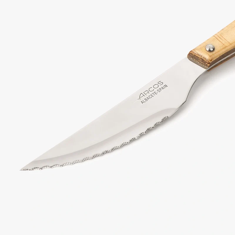 Juego de 6 pzas. Cuchillo Chuletero y 6 pzas Tenedor Madera de Chopo Comprimida