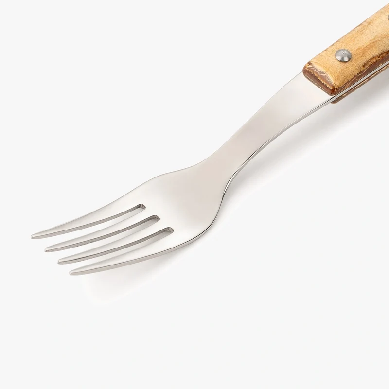 Juego de 6 pzas. Cuchillo Chuletero y 6 pzas Tenedor Madera de Chopo Comprimida