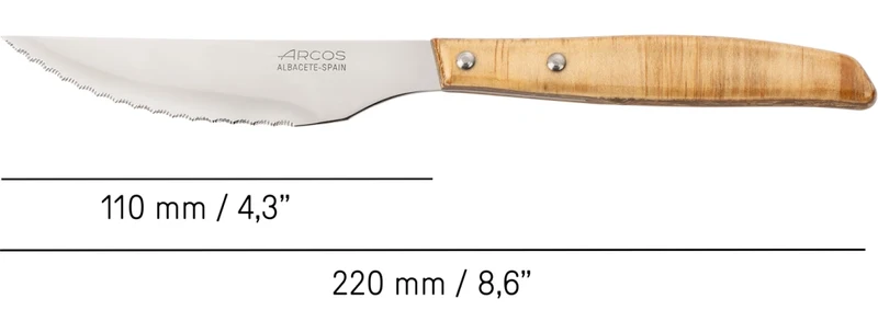 Juego de 6 pzas. Cuchillo Chuletero y 6 pzas Tenedor Madera de Chopo Comprimida