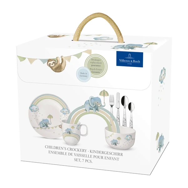 Boho Kids Set di stoviglie per bambini 7 pz. blu, Premium Porcelain
