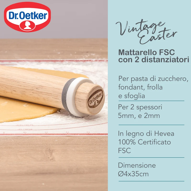 Mattarello in legno, con anelli distanziatori, Linea Vintage
