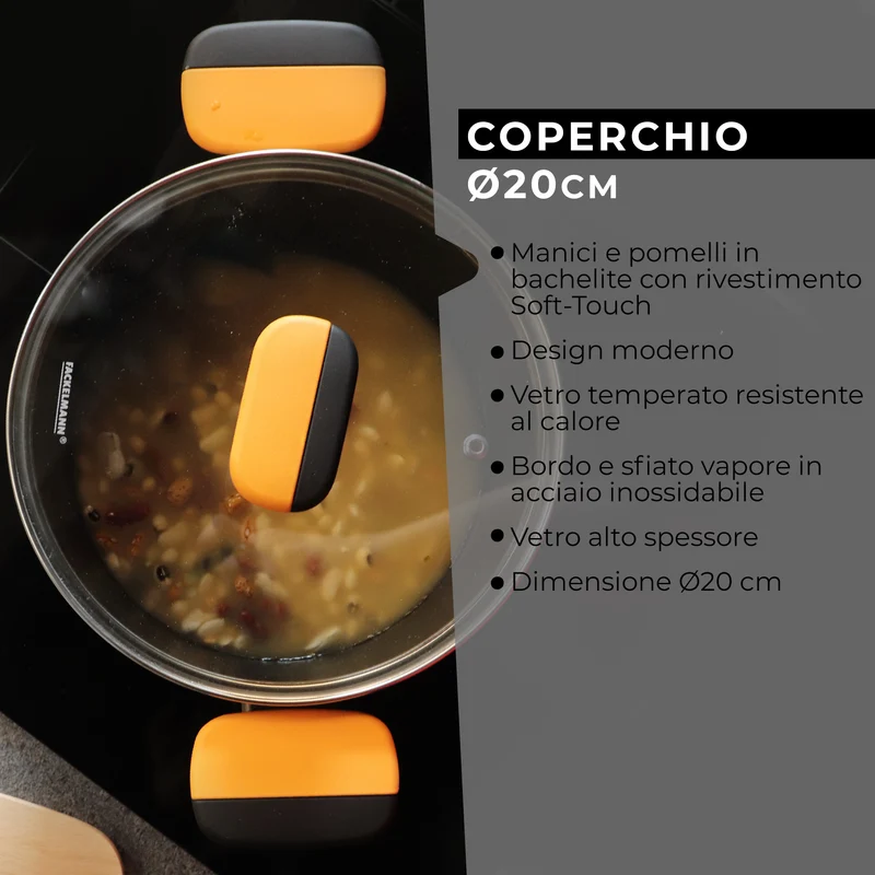 Coperchio in vetro temperato Ø20 cm, Linea Soft Collection