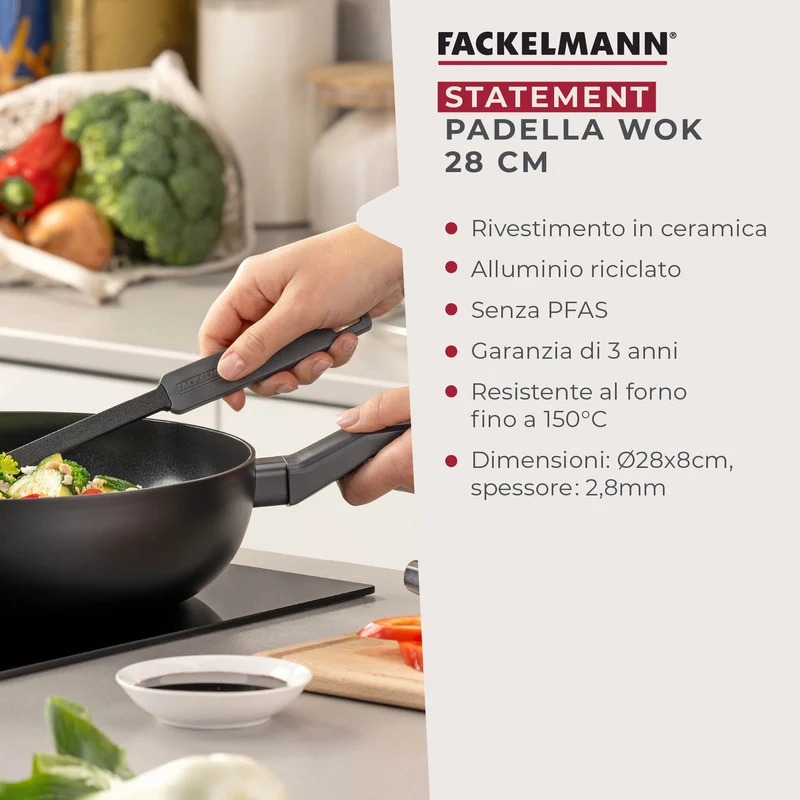 Padella Statement Wok da 28 cm – struttura a nido d'ape, alluminio riciclato, rivestimento antiaderente in ceramica, senza PFAS - Adatta all'induzione