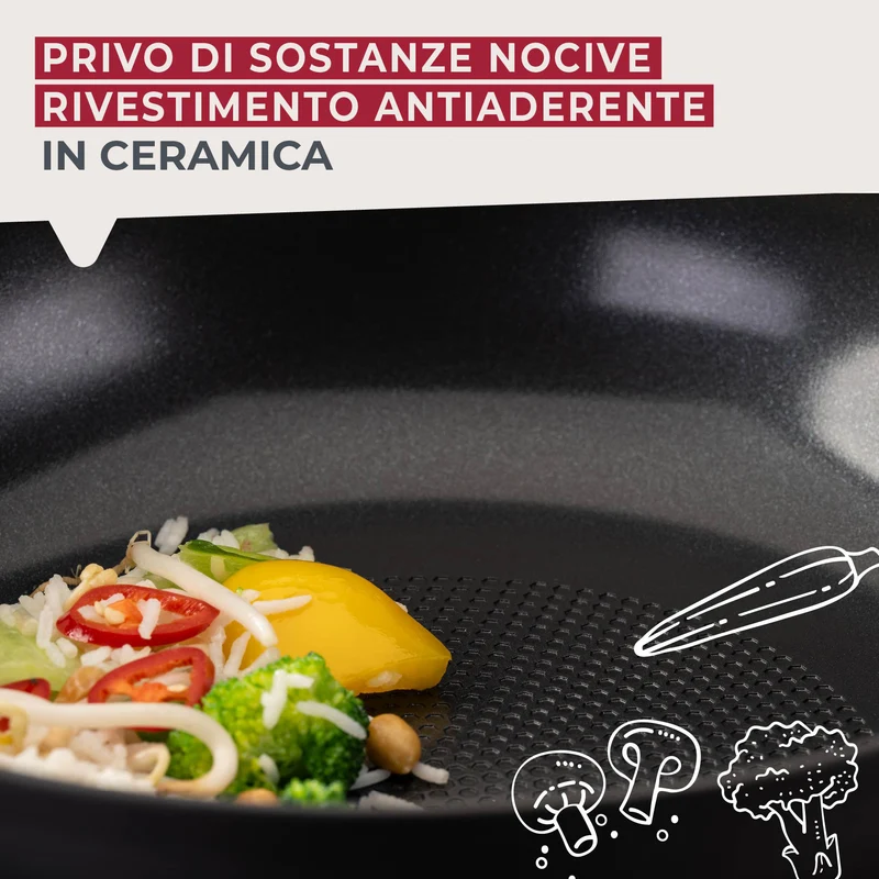 Padella Statement Wok da 28 cm – struttura a nido d'ape, alluminio riciclato, rivestimento antiaderente in ceramica, senza PFAS - Adatta all'induzione