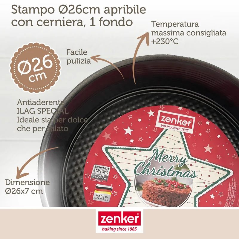 Zenker Tortiera natalizia apribile, Linea Merry Christmas, dimensione Ø26x7cm
