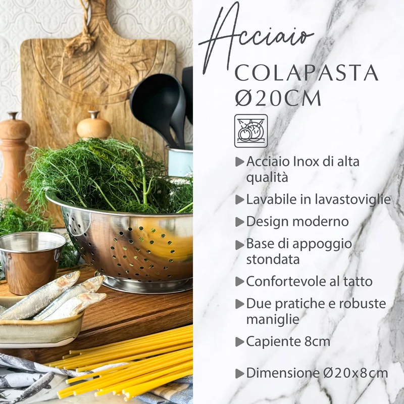 Colapasta Ø 20 cm, in acciaio inox