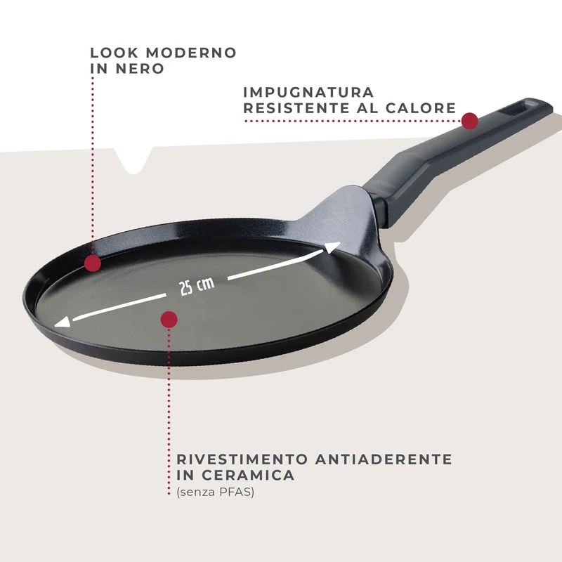 Padella per Crepe, in alluminio riciclato con rivestimento antiaderente, Linea Statement