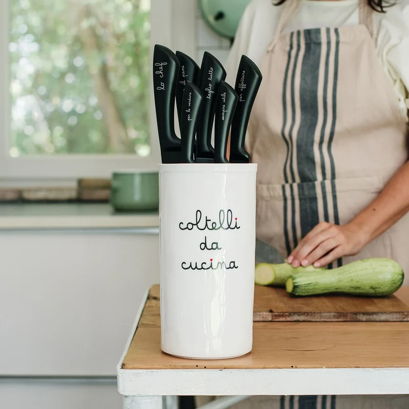 Portacoltelli in grès bianco "Coltelli da cucina"