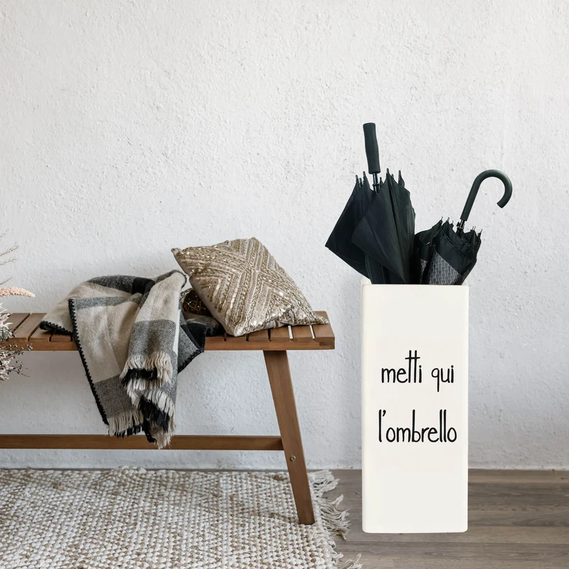 Porta-ombrelli in grès " Metti qui l'ombrello "