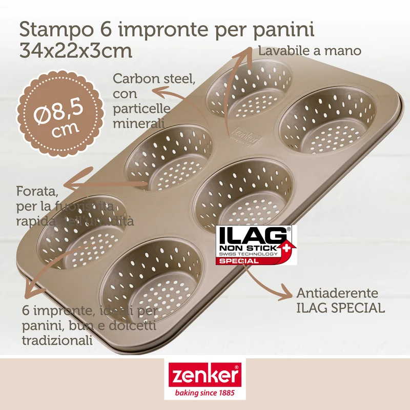 Teglia con 6 stampi forati per panini