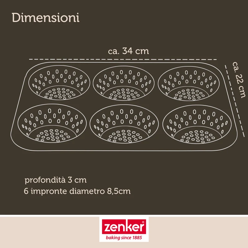 Teglia con 6 stampi forati per panini