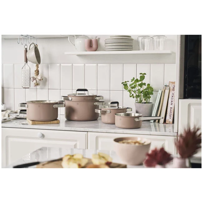 PURE Set di pentole, 5-pz., Acciaio Inox 18/10 - Fucsia