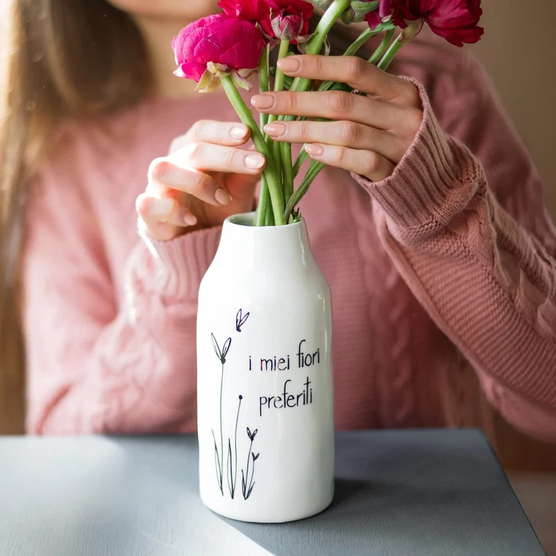Vaso Portafiori in gres "I miei fiori preferiti" - 19 cm