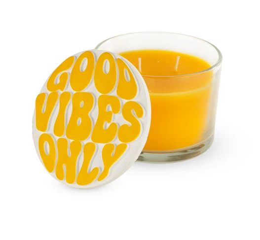 Candela profumata con tappo in gesso / Decoro Good Vibes Only