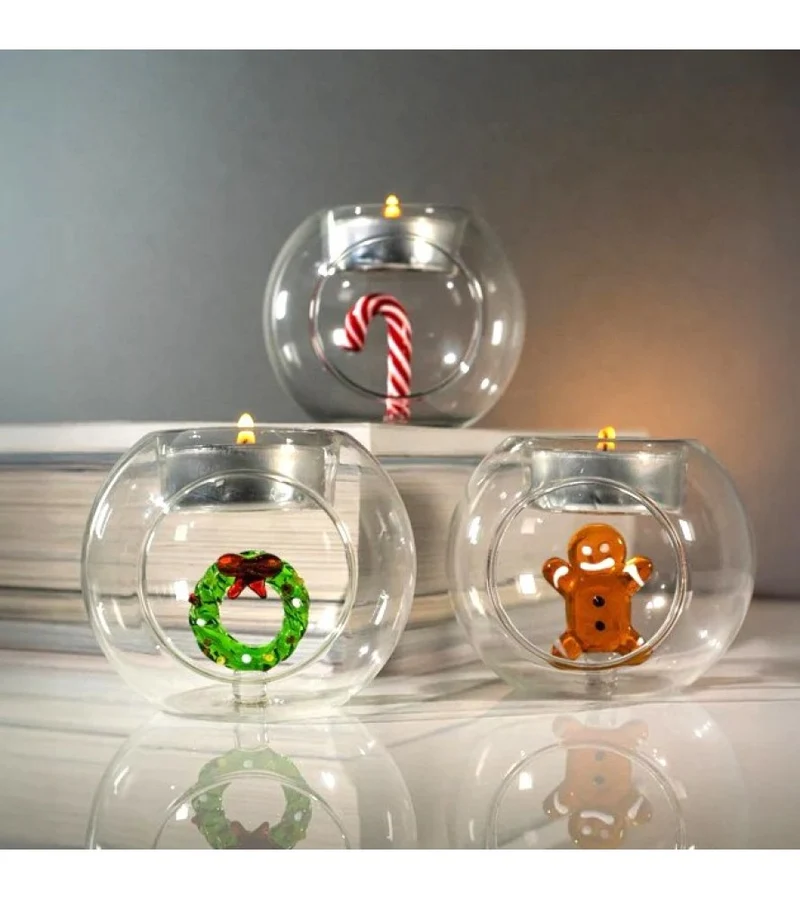 Set 4 Porta candele in vetro / Decoro Natalizio