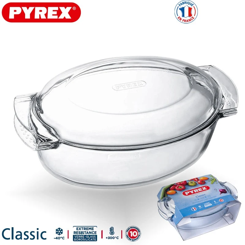 39x23 cm - Classic Easy Grip Casseruola Ovale In Vetro Borosilicato Con Coperchio