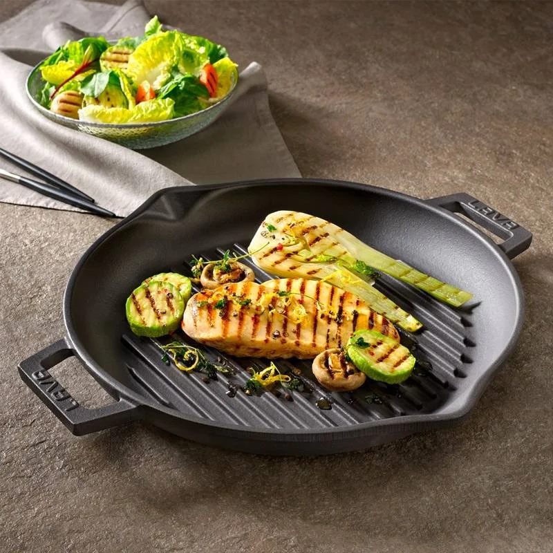 30 cm - Bistecchiera Grill Rotonda In Ghisa Smaltata