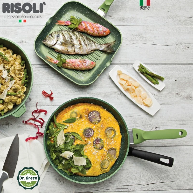 28 cm - Dr.Green Stone Padella Alta Antiaderente In Alluminio Con Coperchio In Vetro