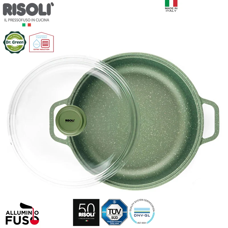 28 cm - Dr.Green Stone Extra Induction Tegame Antiaderente In Alluminio Con Coperchio