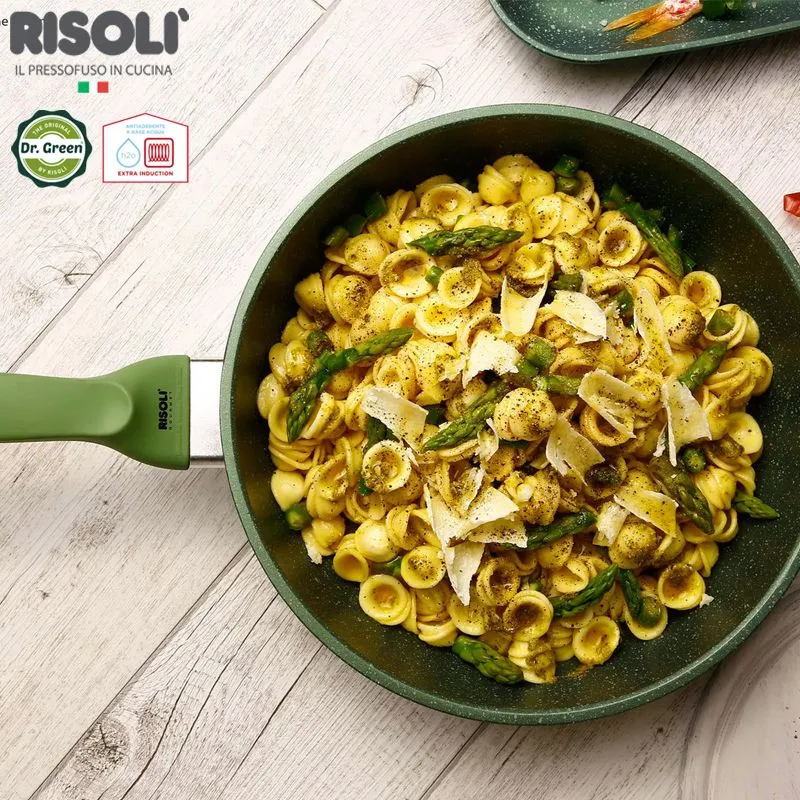 28 cm - Dr.Green Stone Extra Induction Padella Alta Antiaderente In Alluminio Con Coperchio