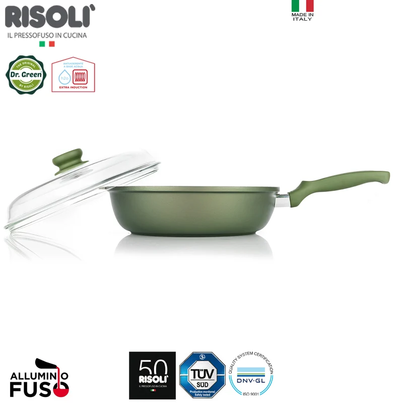 28 cm - Dr.Green Stone Extra Induction Padella Alta Antiaderente In Alluminio Con Coperchio