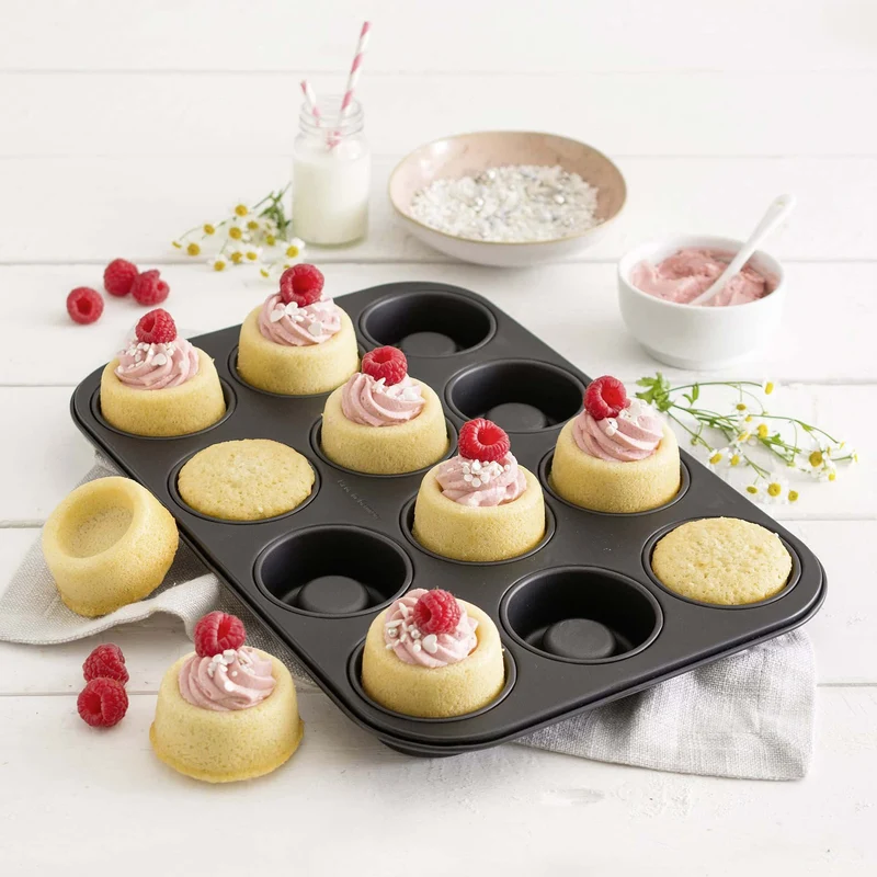 Stampo per Cupcake 12 impronte forma convessa, linea Black Metallic