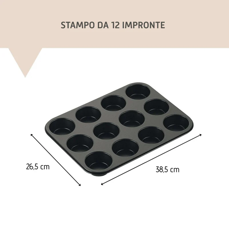 Stampo per muffin a 12 impronte Ø7 cm, Linea Black Metallic