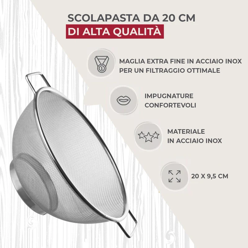 Colapasta in rete acciaio inox, diametro 20cm