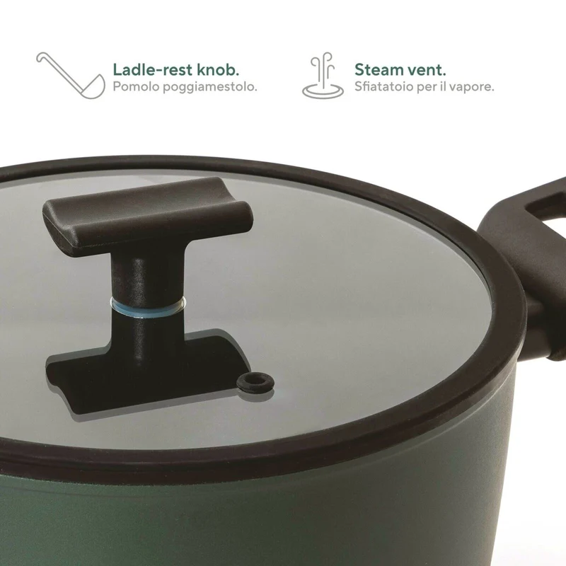 TITAN PRO GREEN Casseruola bassa 2 maniglie in Alluminio 28 CM - Verde Scuro