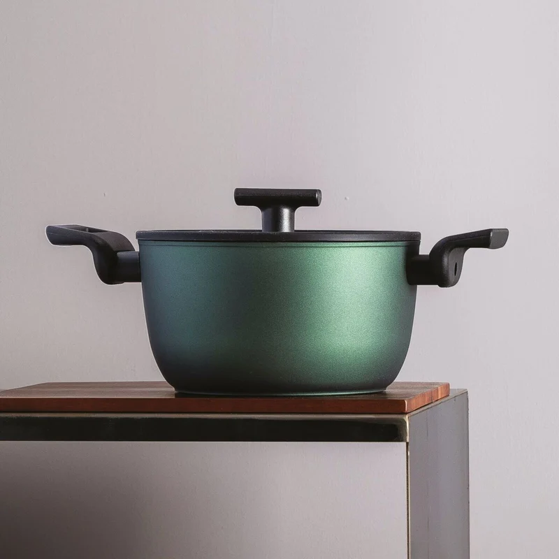 TITAN PRO GREEN Casseruola alta 2 maniglie in Alluminio 28 CM - Verde Scuro
