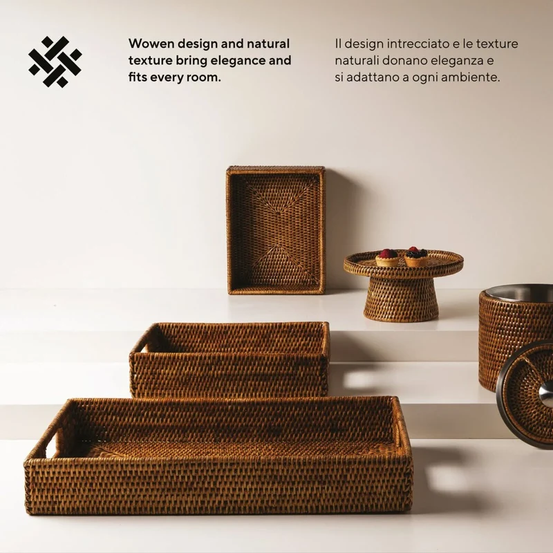 RADICI Vassoio in Rattan Rettangolare - 53,0 cm X 32,5 cm X 8,0 H