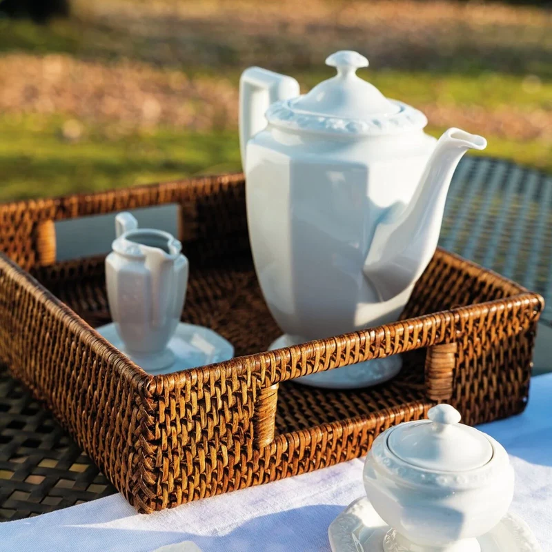 RADICI Vassoio in Rattan Rettangolare - 32,5 cm X 26,5 cm X 8,0 H