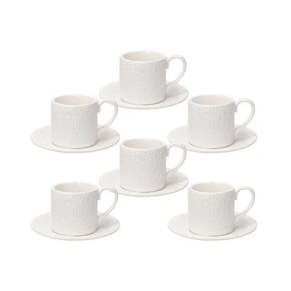 SET 6 tazzine caffè con piattino 70 cc COPENAGHEN - Porcellana Bianco