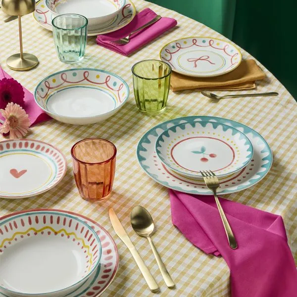 Servizio Tavola 18 pezzi CHERRY POP - Porcellana Multicolor