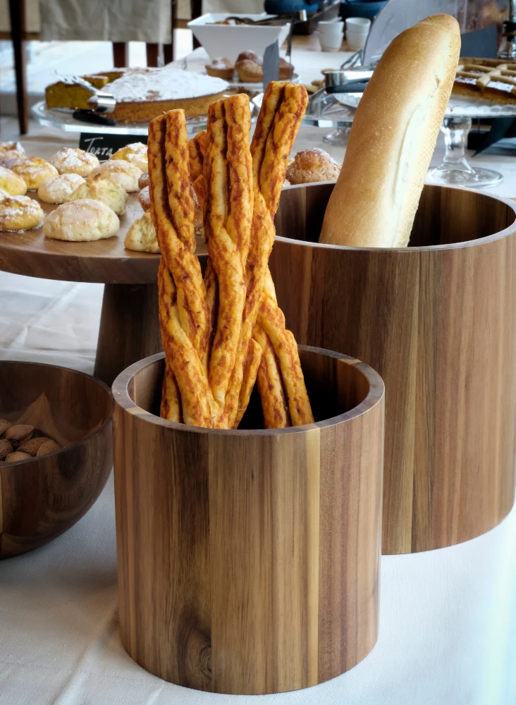 Alzata/contenitore tondo legno di acacia ø cm.15 h.15
