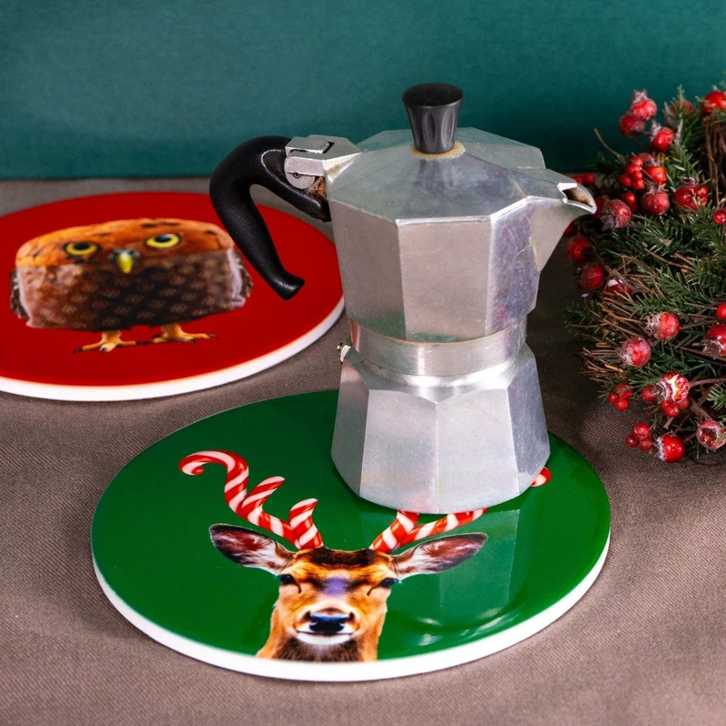 Sottopentola in ceramica natalizio - decoro corna candy cane