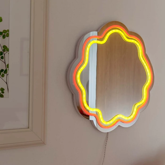 Specchio neon decorativo - onde aranciano e giallo - 30x30 cm