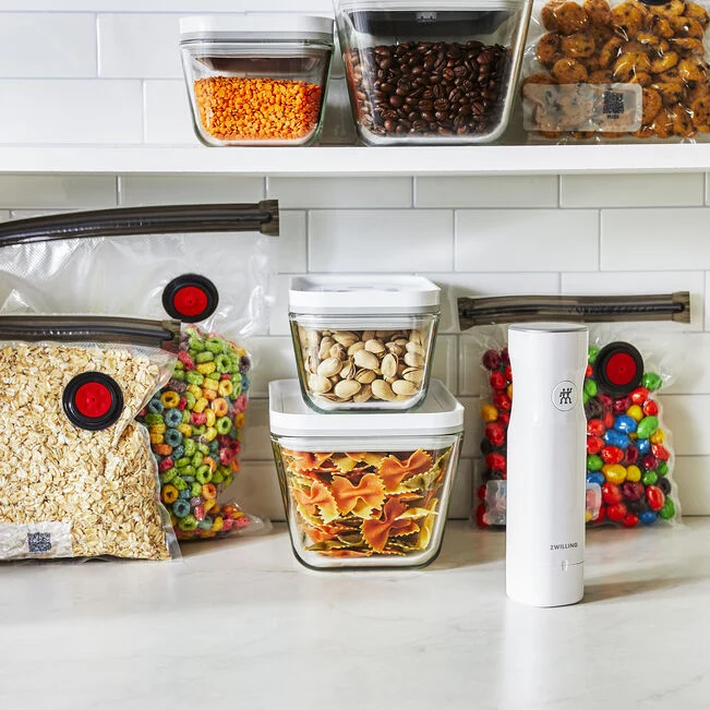 Fresh & Save Starterset sottovuoto, vetro / M/L, 7-pz., bianco