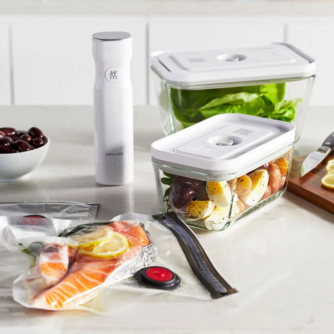 Fresh & Save Starterset sottovuoto, vetro / M/L, 7-pz., bianco