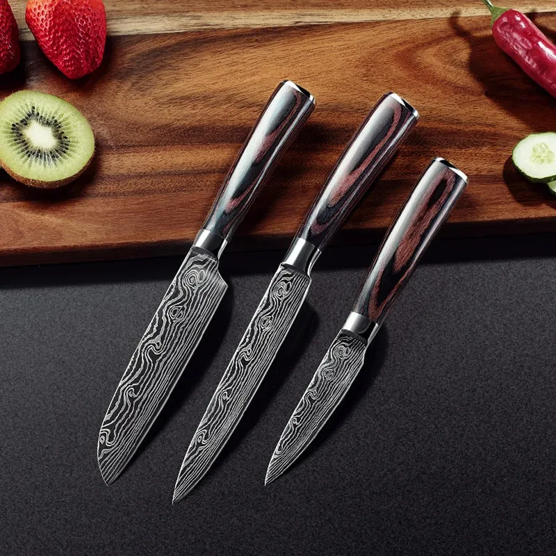 Japanese Damascus kitchen knives Laser Dapattern chef knife Sharp Santoku Cleaver Slicing Utility Knives tool EDC 3"inch 5"i