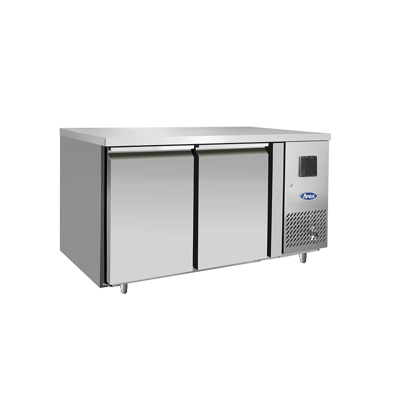 Tavolo refrigerato 2 porte in acciaio inox con alzatina, temperatura 0°/+8°C, con motore