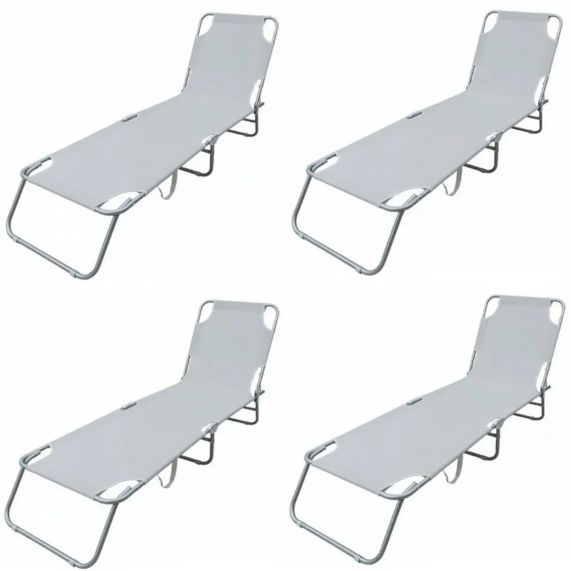 Set 4 Lettini prendisole pieghevoli e reclinabili in metallo