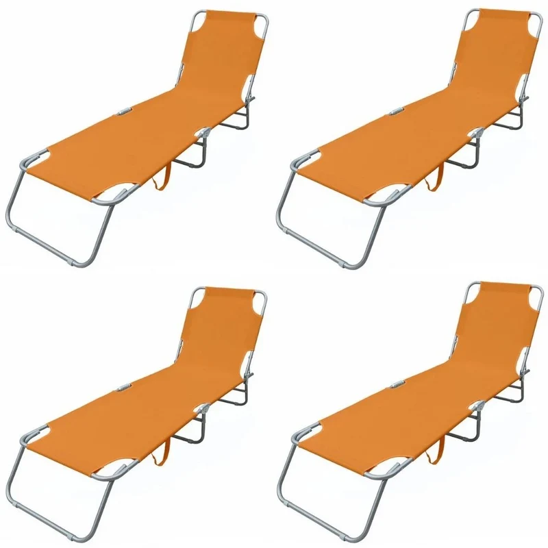 Set 4 Lettini prendisole pieghevoli e reclinabili in metallo